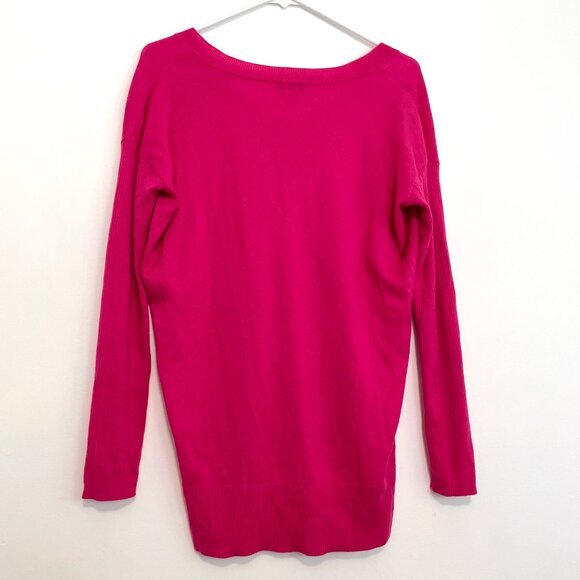 VINCE CAMUTO Magenta Fuchsia Barbie Pink V-Neck High Low Hi-Lo Tunic Sweater S - Picture 13 of 16